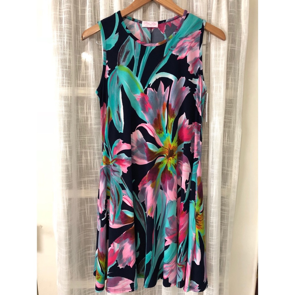 •NWT• Navy Blue Floral Swing Dress